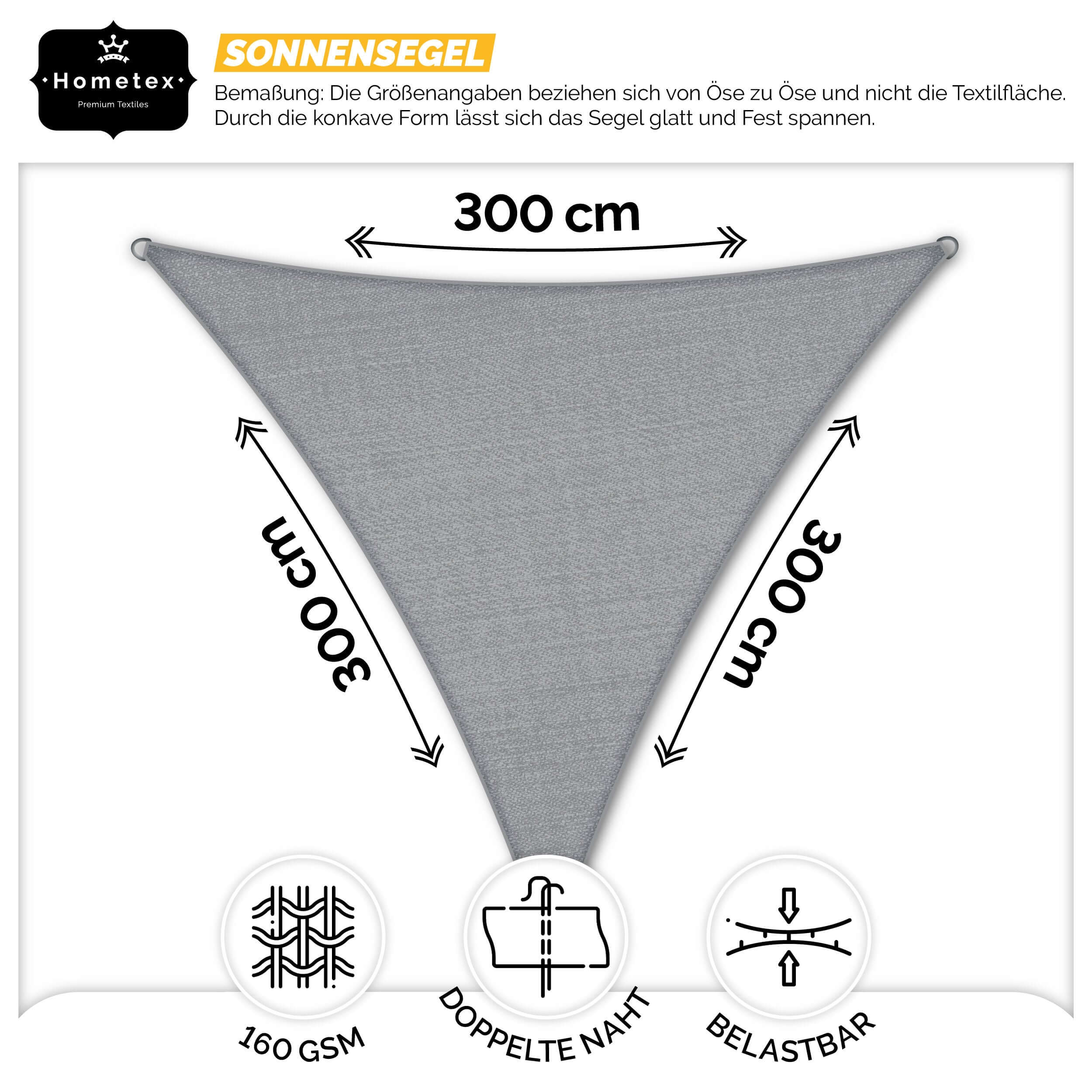 Dreieckiges Sonnensegel 3×3×3M Light Grey