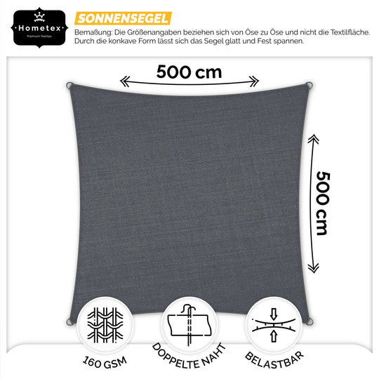 quadratisches Sonnensegel 5×5M Dark grey
