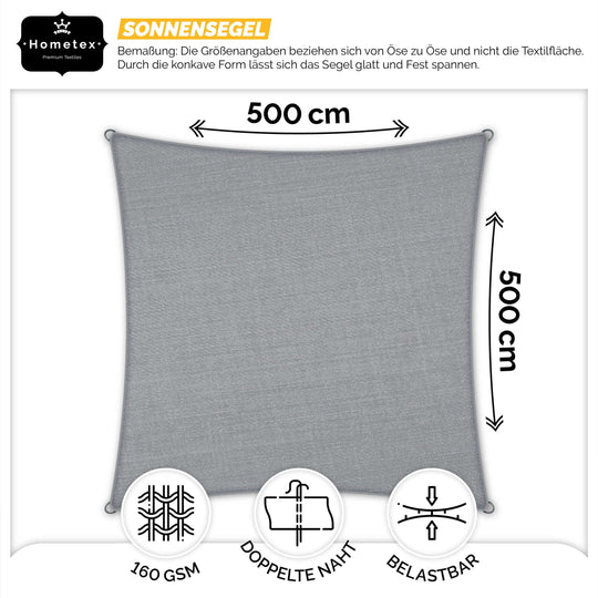 quadratisches Sonnensegel 5×5M Light grey