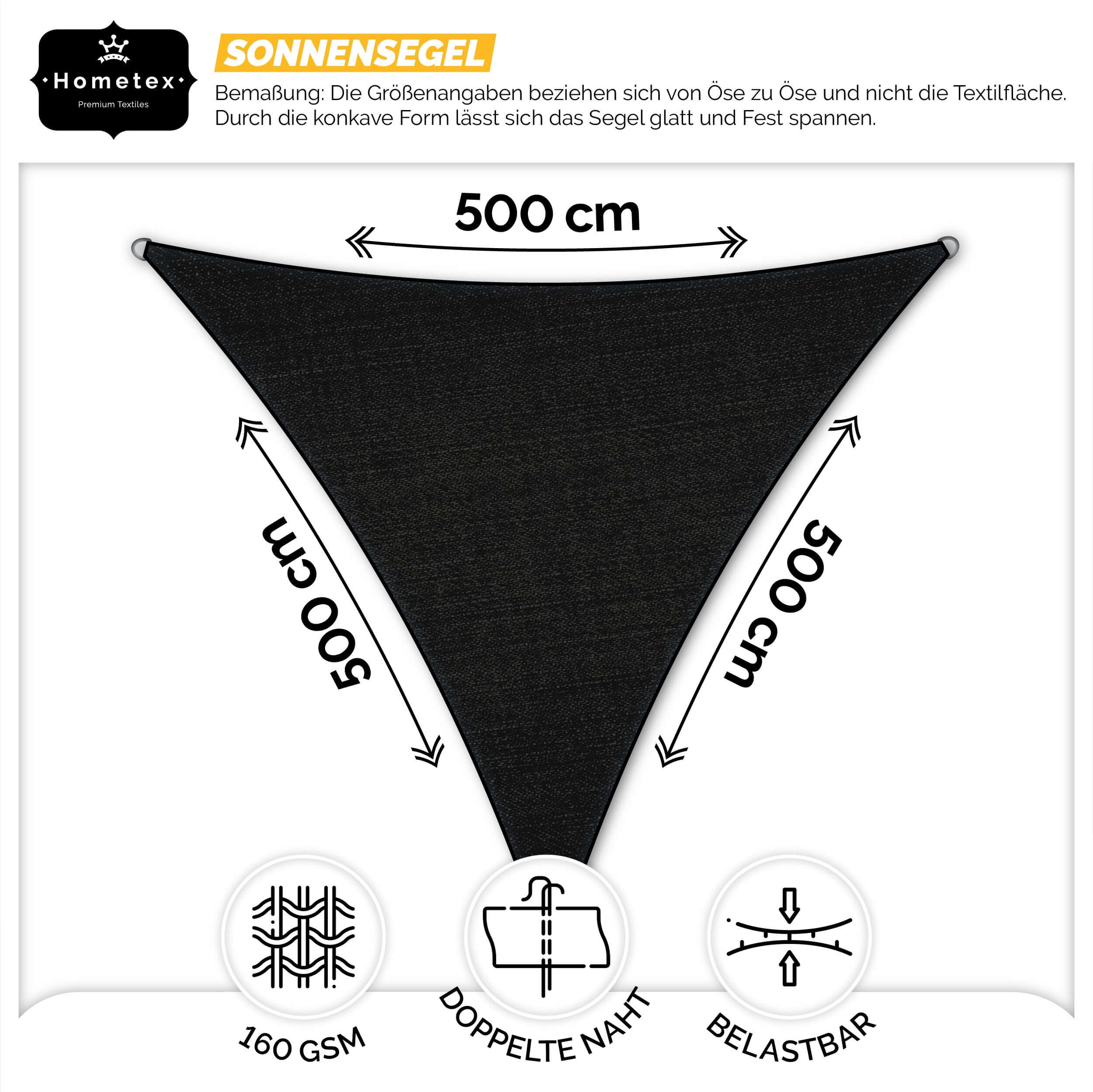 Dreieckiges Sonnensegel 5×5×5M Black